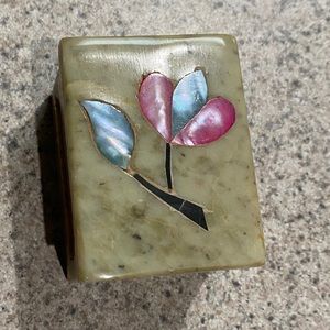 Vintage Carved Rectangle Soap Stone Floral Box.